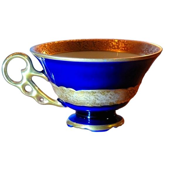 Antique Henneberg German Porcelain Cobalt Blue & Gold Demitasse Teacup Espresso - Picture 1 of 8